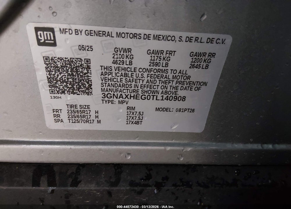 2026 CHEVROLET EQUINOX FWD LT VIN: 3GNAXHEG0TL140908
