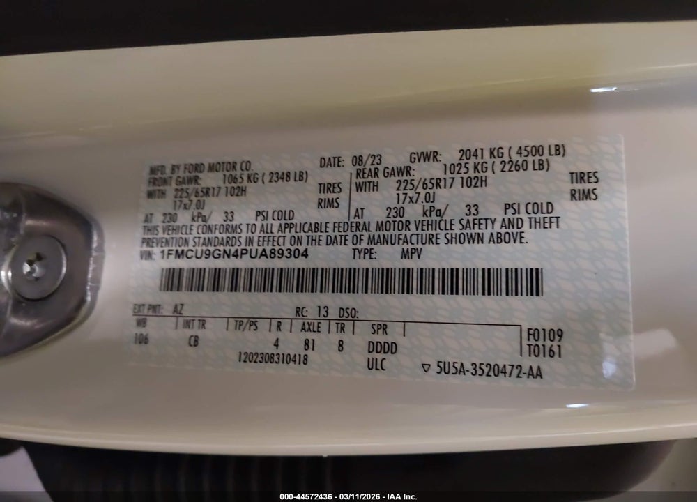 2023 FORD ESCAPE ACTIVE VIN: 1FMCU9GN4PUA89304