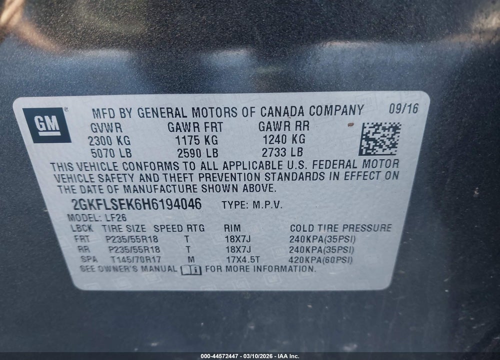 2017 GMC TERRAIN SLE-1 VIN: 2GKFLSEK6H6194046