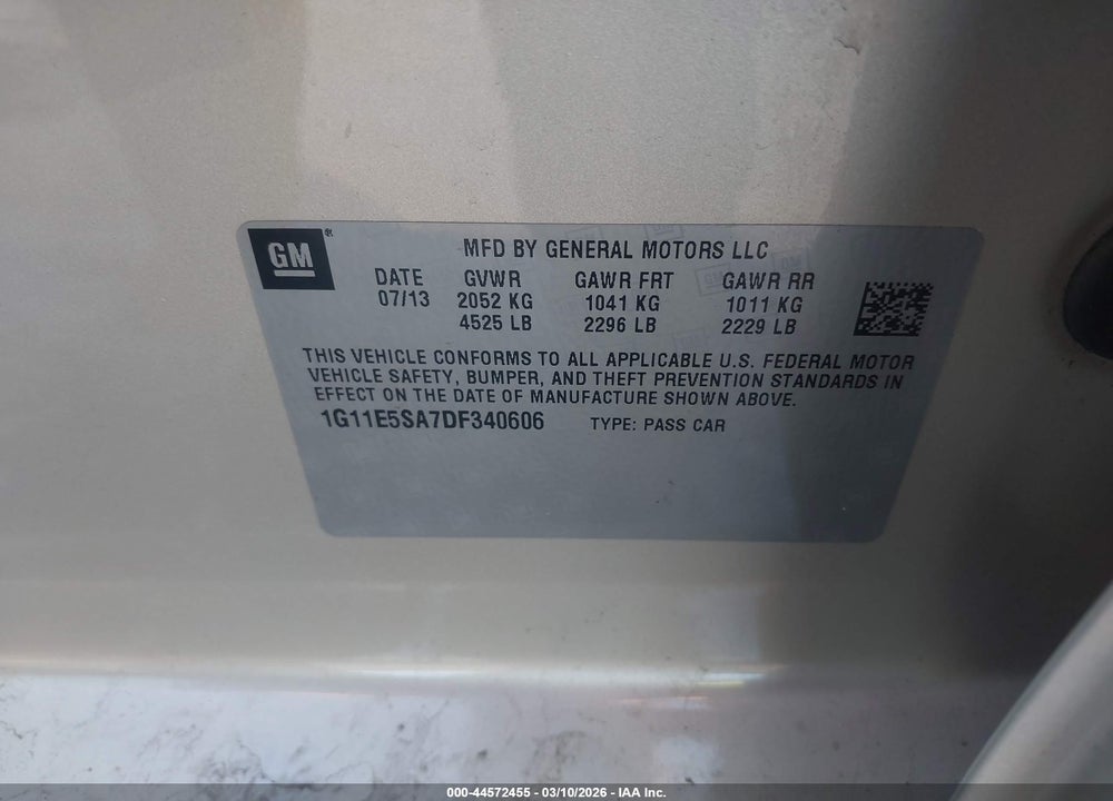 2013 CHEVROLET MALIBU 2LT VIN: 1G11E5SA7DF340606