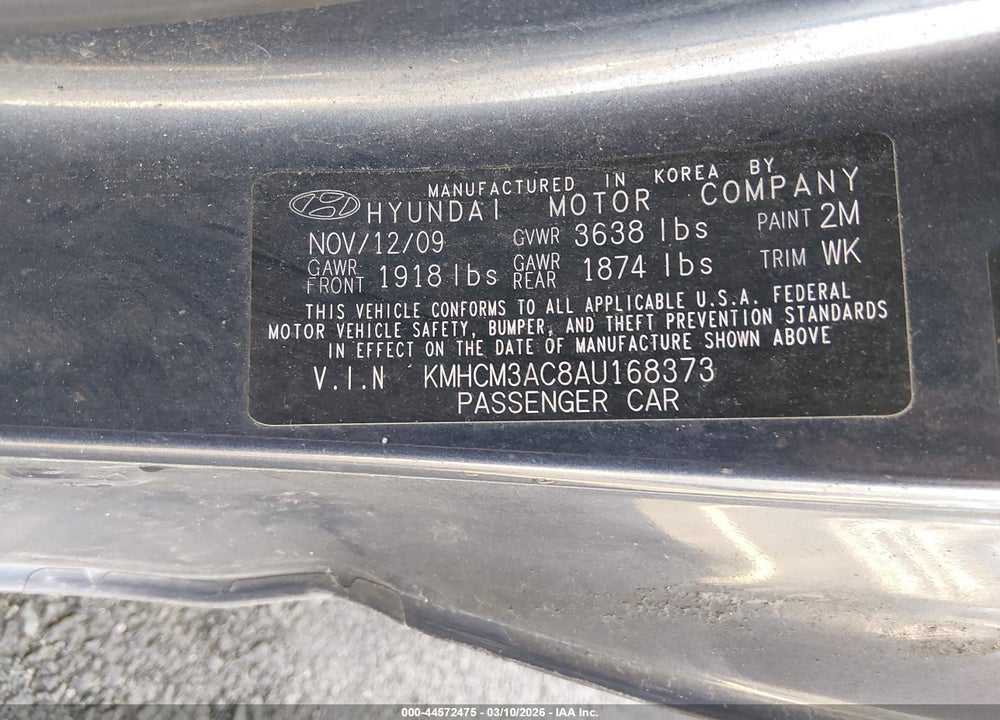 2010 HYUNDAI ACCENT GS VIN: KMHCM3AC8AU168373