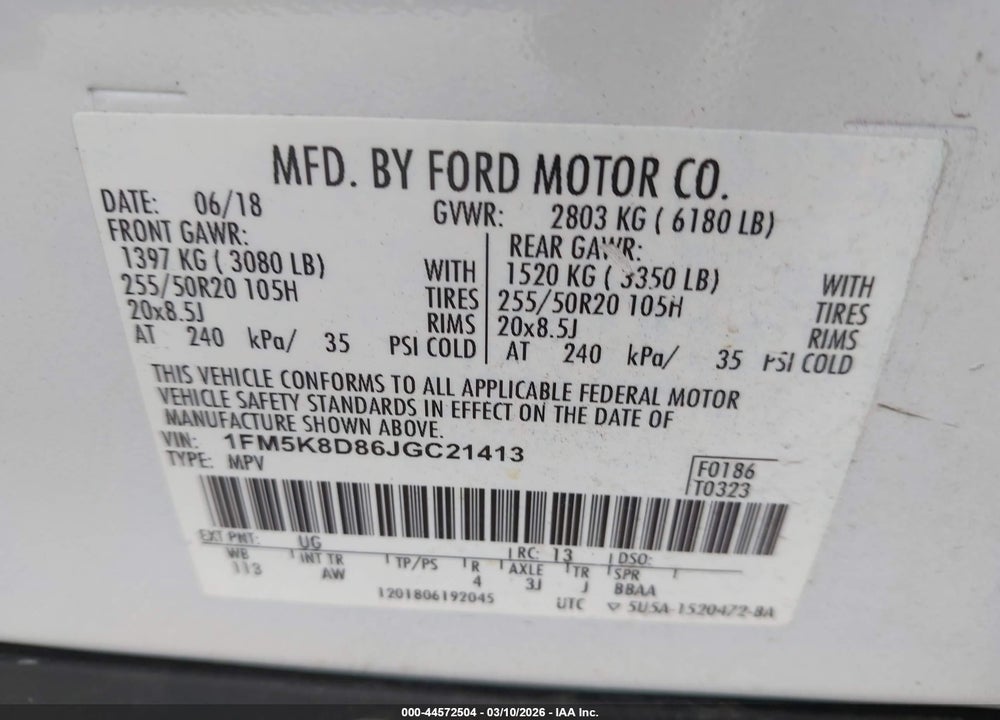 2018 FORD EXPLORER XLT VIN: 1FM5K8D86JGC21413