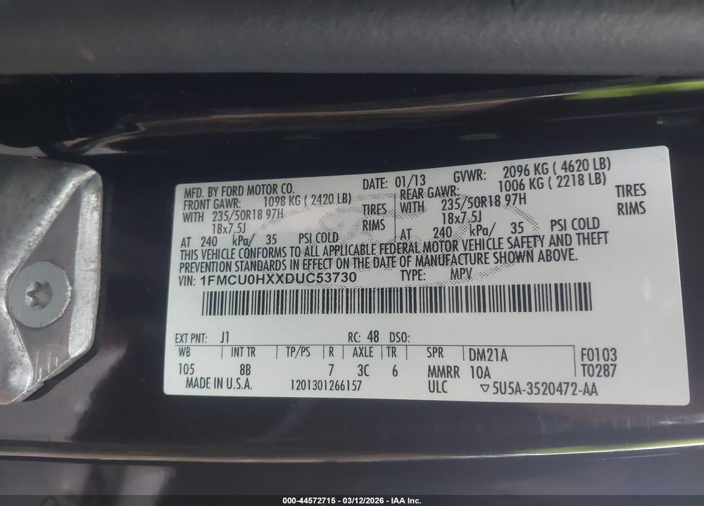 2013 FORD ESCAPE SEL VIN: 1FMCU0HXXDUC53730