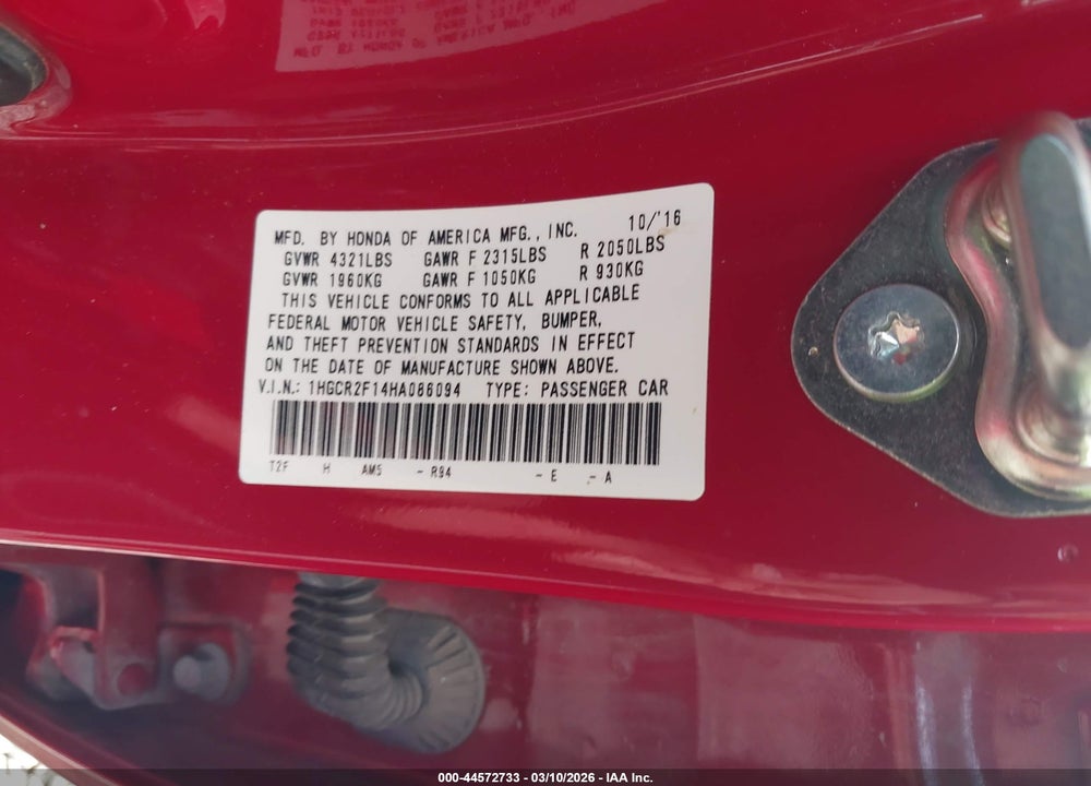 2017 HONDA ACCORD SPORT SE VIN: 1HGCR2F14HA086094