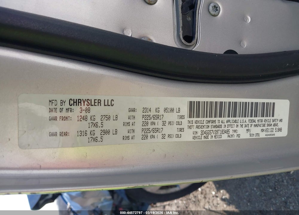 2009 DODGE JOURNEY SXT VIN: 3D4GG57V39T183485