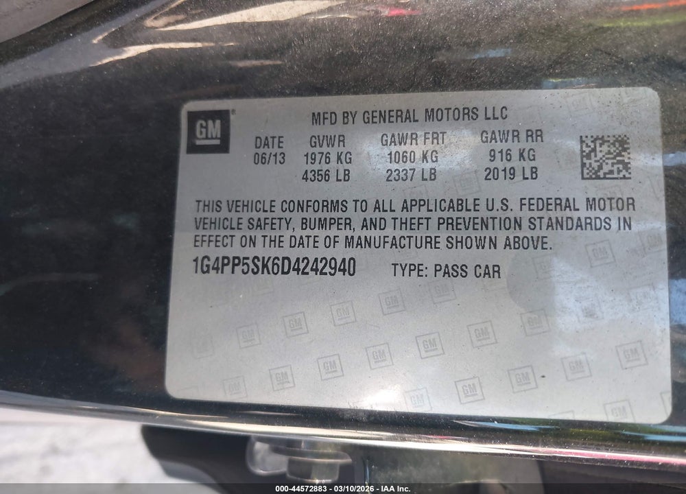 2013 BUICK VERANO VIN: 1G4PP5SK6D4242940