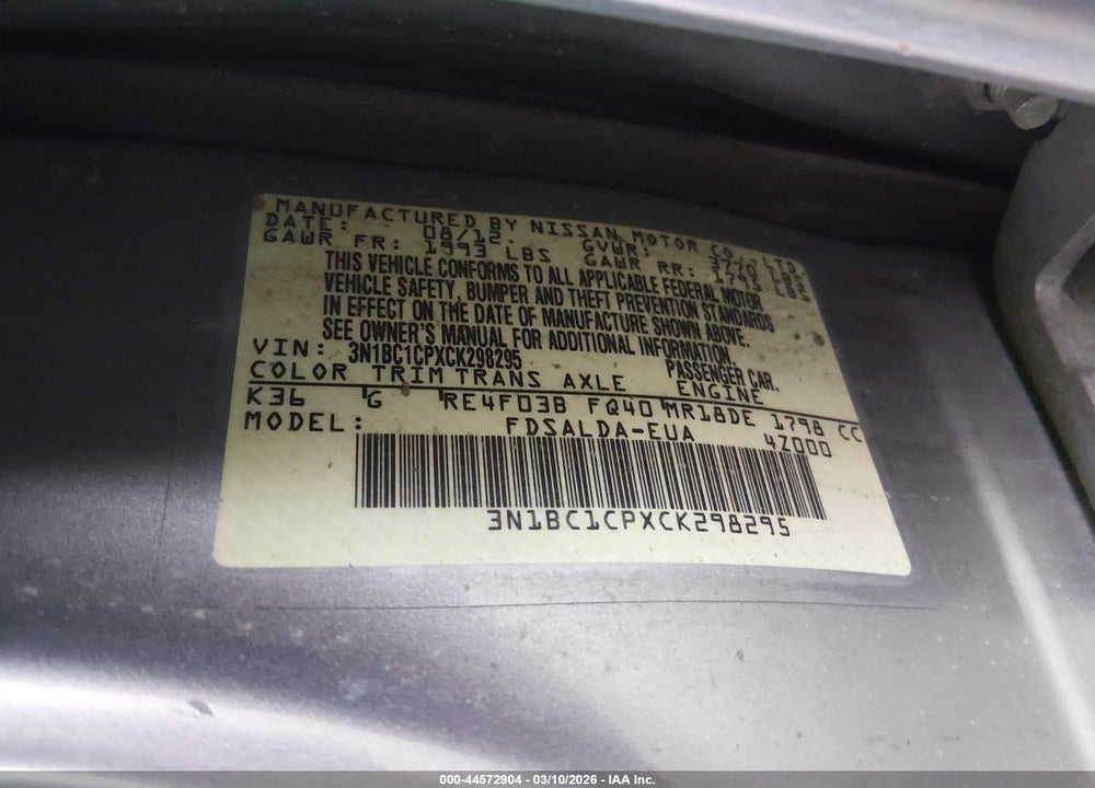 2012 NISSAN VERSA 1.8 S VIN: 3N1BC1CPXCK298295