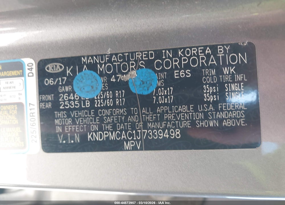 2018 KIA SPORTAGE LX VIN: KNDPMCAC1J7339498