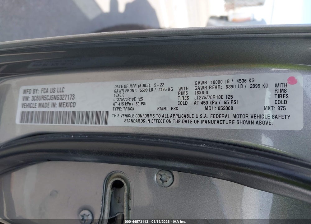 2022 RAM 2500 TRADESMAN  4X4 6'4 BOX VIN: 3C6UR5CJ5NG327173