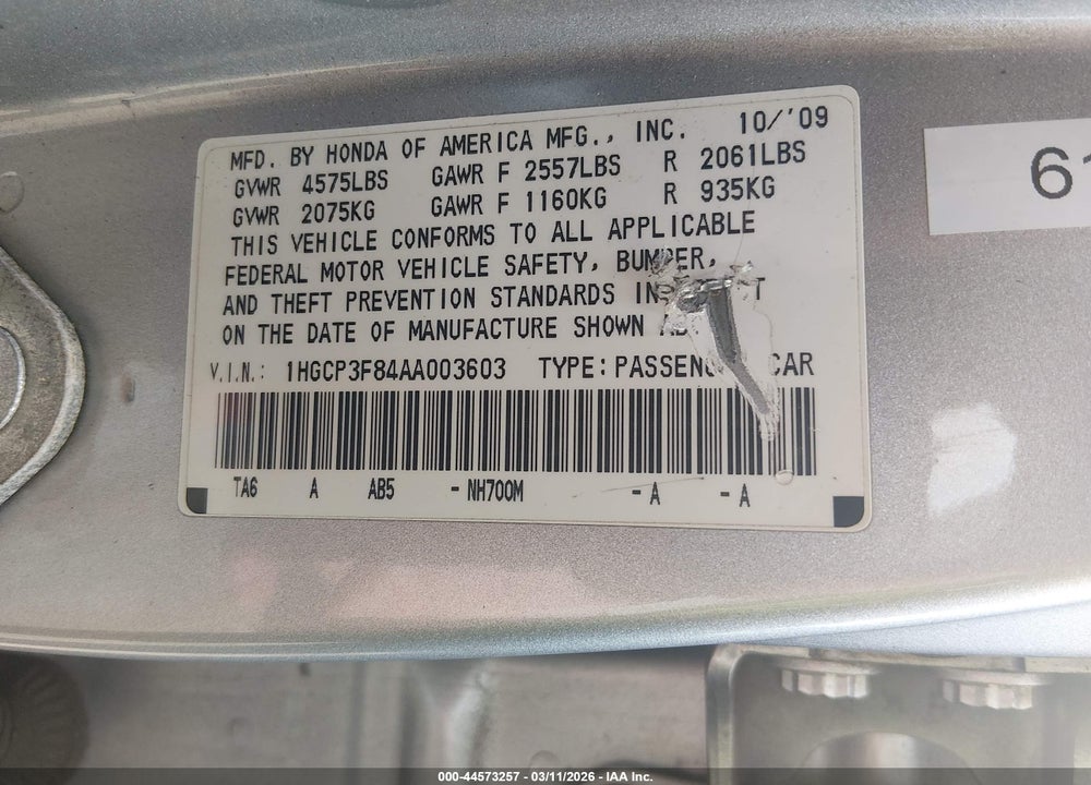 2010 HONDA ACCORD 3.5 EX-L VIN: 1HGCP3F84AA003603