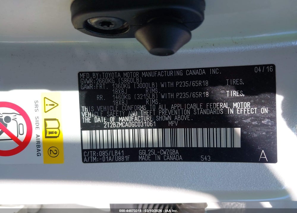 2016 LEXUS RX 350 VIN: 2T2BZMCA0GC031061