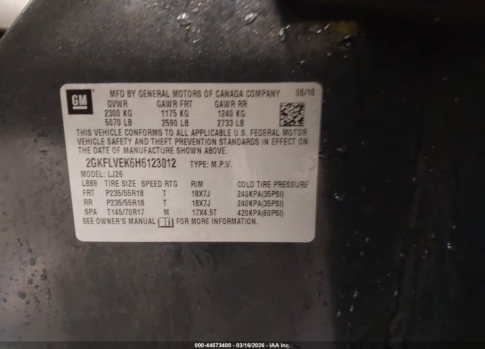 2017 GMC TERRAIN DENALI VIN: 2GKFLVEK6H6123012