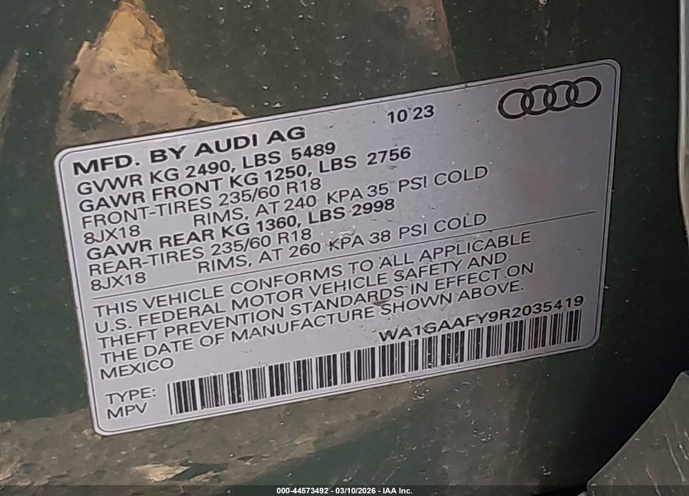 2024 AUDI Q5 PREMIUM 45 TFSI S LINE QUATTRO VIN: WA1GAAFY9R2035419