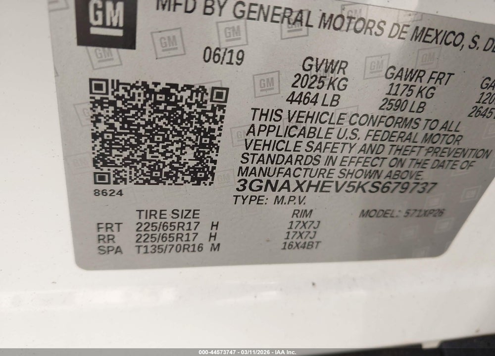 2019 CHEVROLET EQUINOX LS VIN: 3GNAXHEV5KS679737