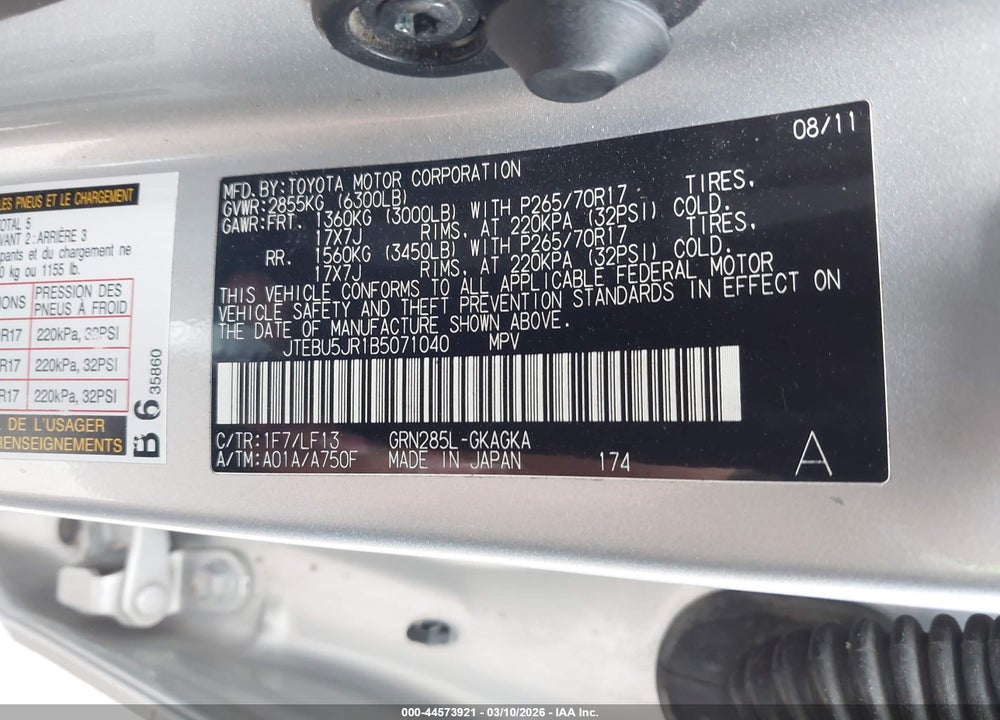 2011 TOYOTA 4RUNNER SR5 V6 VIN: JTEBU5JR1B5071040