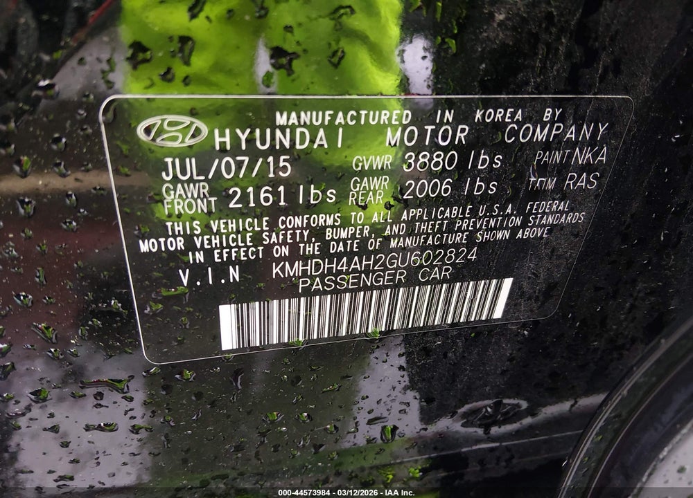 2016 HYUNDAI ELANTRA SPORT VIN: KMHDH4AH2GU602824