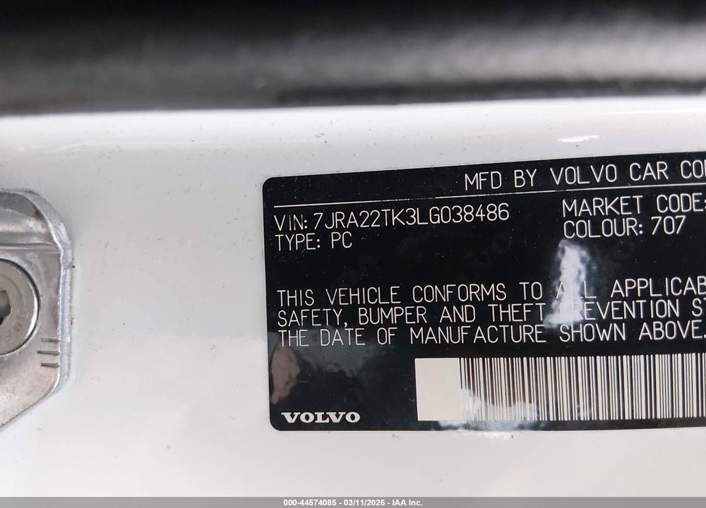 2020 VOLVO S60 T6 MOMENTUM VIN: 7JRA22TK3LG038486
