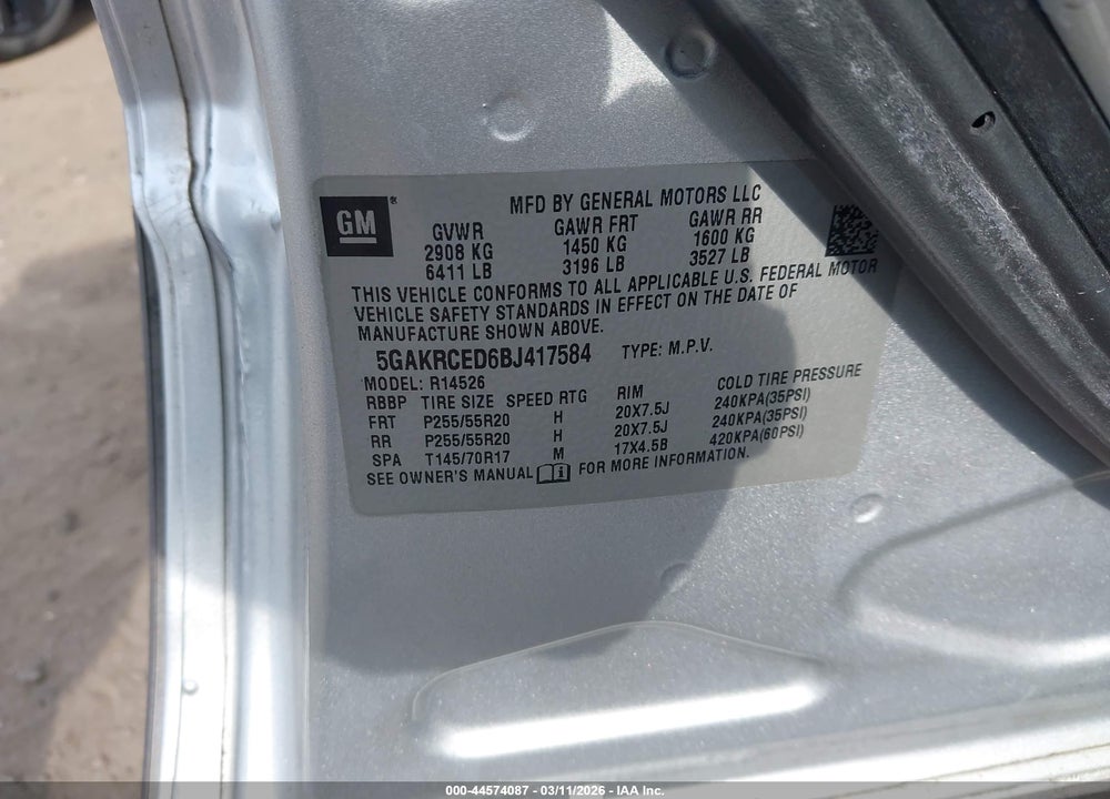 2011 BUICK ENCLAVE 2XL VIN: 5GAKRCED6BJ417584