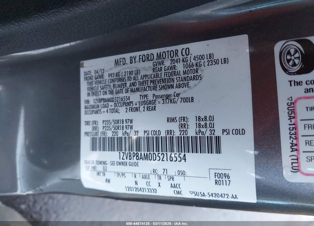 2013 FORD MUSTANG V6 PREMIUM VIN: 1ZVBP8AM0D5216554
