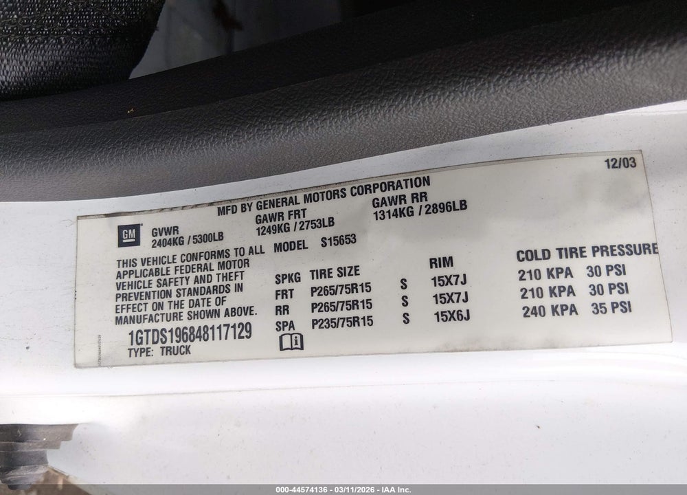 2004 GMC CANYON SLE VIN: 1GTDS196848117129