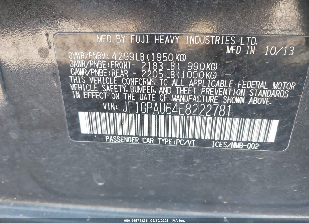 2014 SUBARU IMPREZA 2.0I SPORT LIMITED VIN: JF1GPAU64E8222781