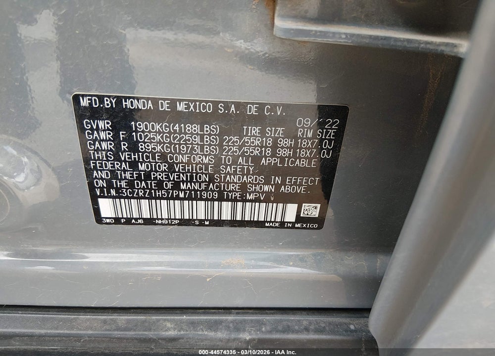 2023 HONDA HR-V 2WD SPORT VIN: 3CZRZ1H57PM711909