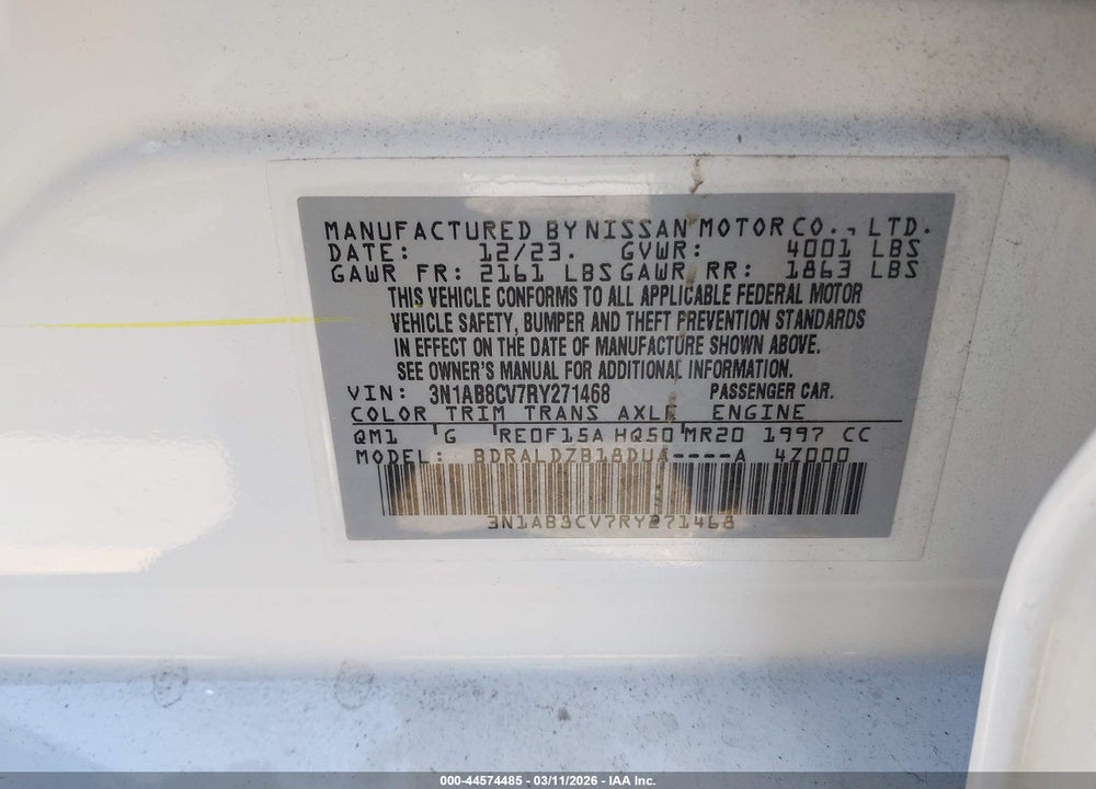 2024 NISSAN SENTRA SV XTRONIC CVT VIN: 3N1AB8CV7RY271468