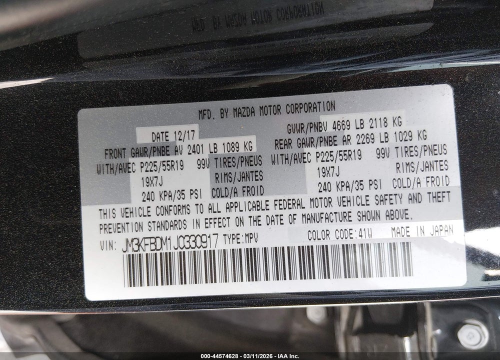 2018 MAZDA CX-5 GRAND TOURING VIN: JM3KFBDM1J0330917