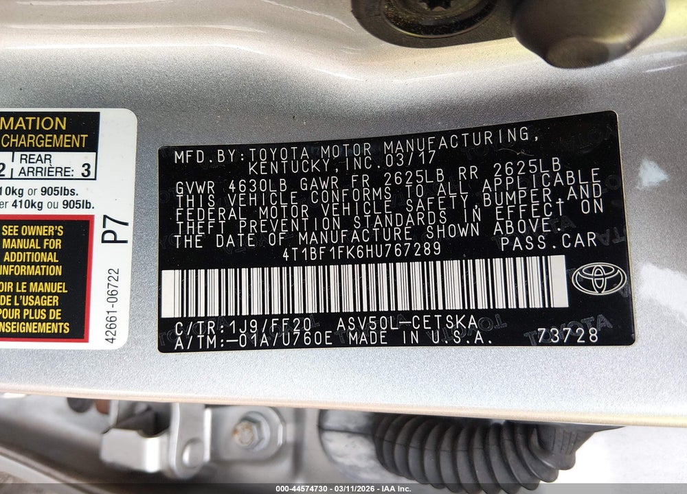 2017 TOYOTA CAMRY SE VIN: 4T1BF1FK6HU767289