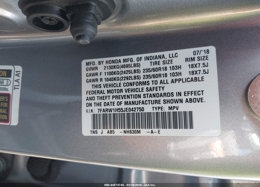 2018 HONDA CR-V EX VIN: 7FARW1H55JE042750