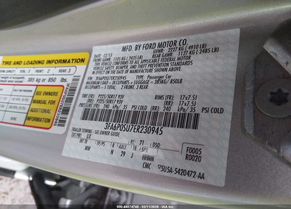 2014 FORD FUSION ENERGI TITANIUM VIN: 3FA6P0SU7ER230945