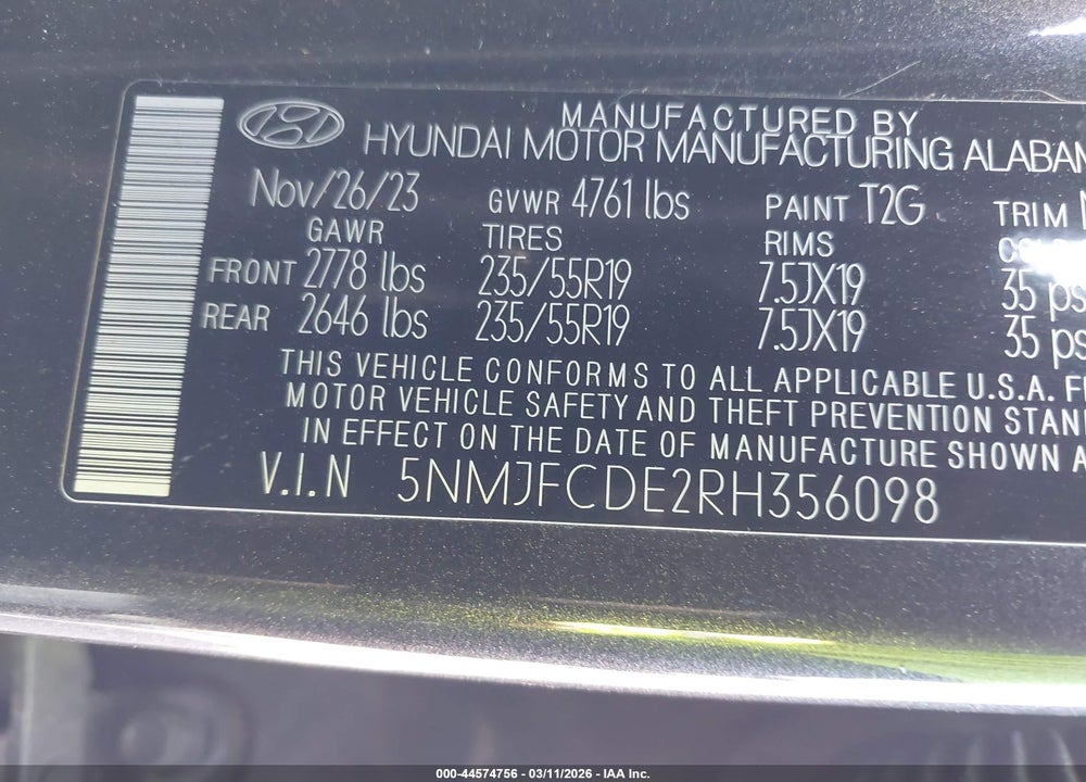 2024 HYUNDAI TUCSON SEL VIN: 5NMJFCDE2RH356098