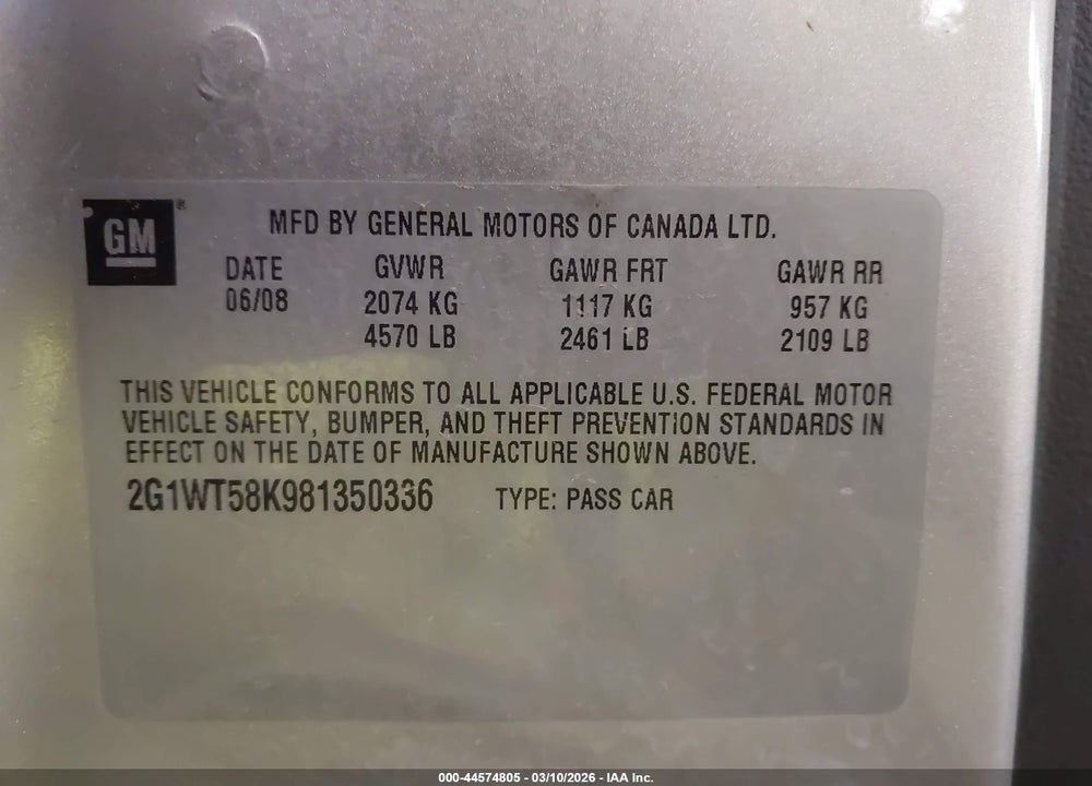 2008 CHEVROLET IMPALA LT VIN: 2G1WT58K981350336