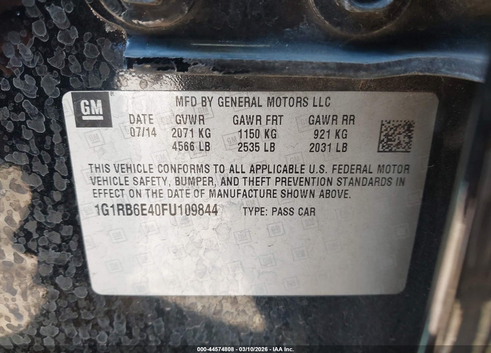 2015 CHEVROLET VOLT VIN: 1G1RB6E40FU109844