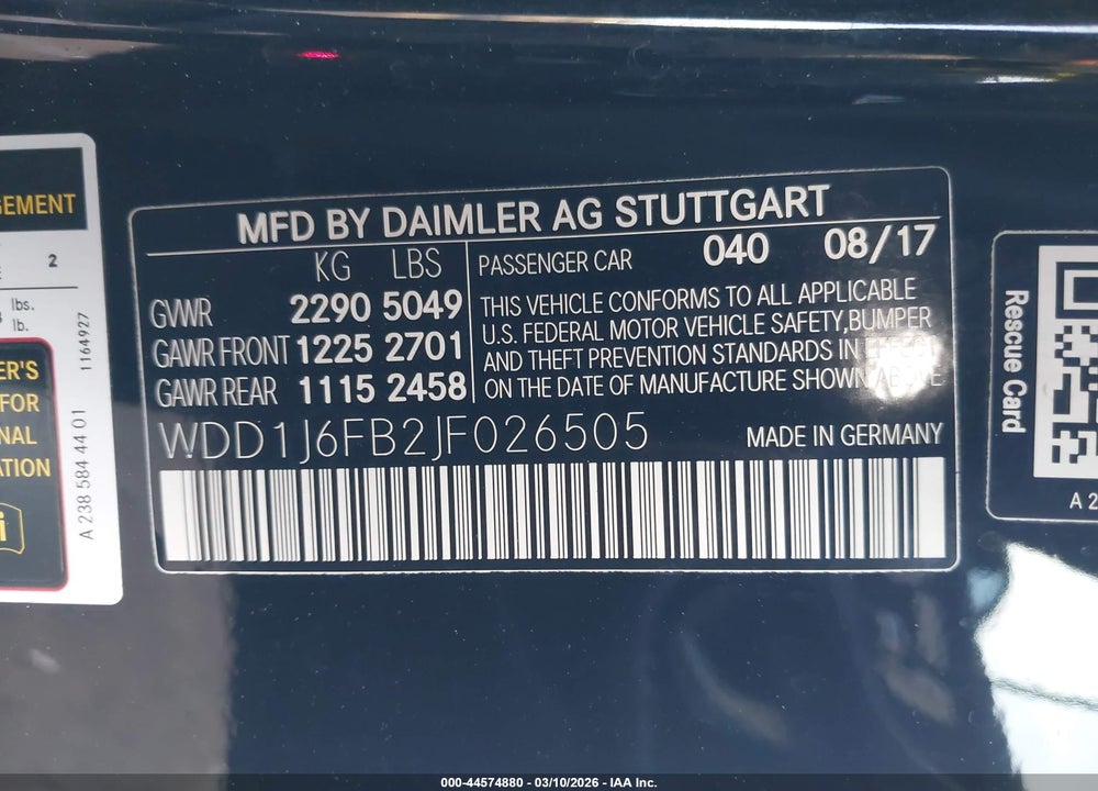 2018 MERCEDES-BENZ E 400 VIN: WDD1J6FB2JF026505