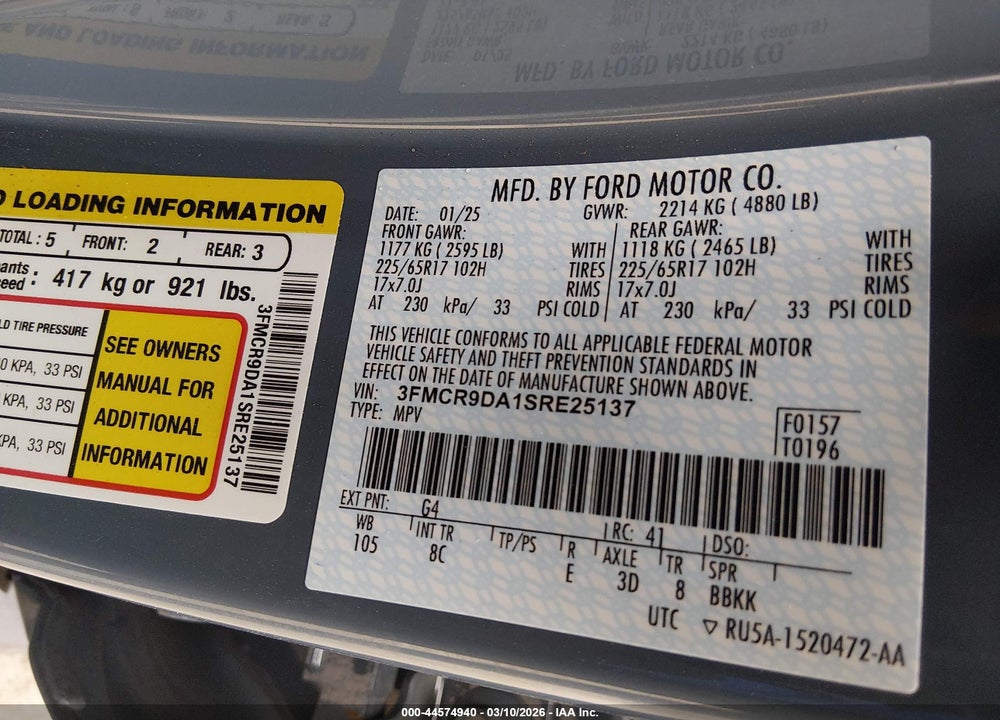 2025 FORD BRONCO SPORT BADLANDS VIN: 3FMCR9DA1SRE25137