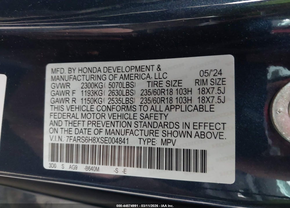2025 HONDA CR-V HYBRID SPORT-L VIN: 7FARS6H8XSE004841