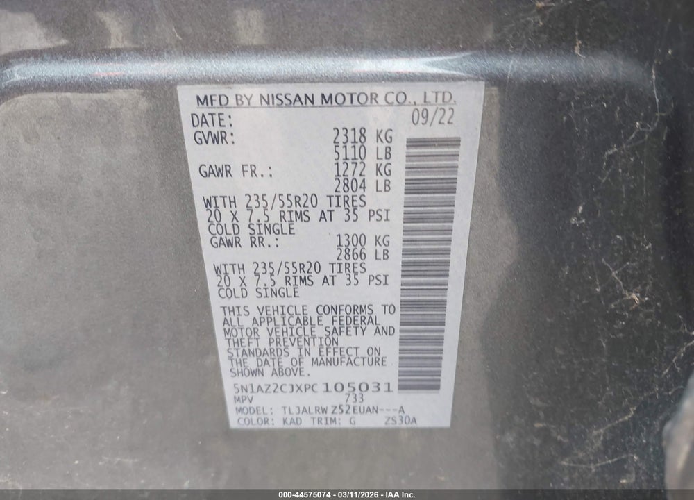 2023 NISSAN MURANO SL FWD VIN: 5N1AZ2CJXPC105031