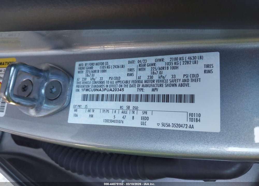2023 FORD ESCAPE ST-LINE SELECT VIN: 1FMCU9NA3PUA20345