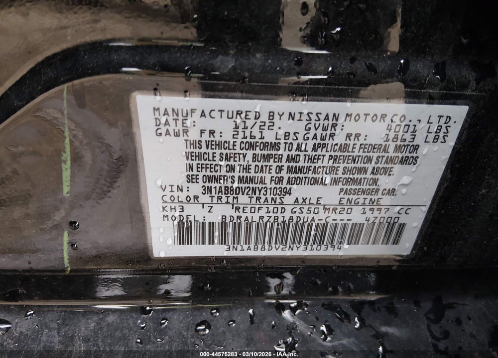 2022 NISSAN SENTRA SR XTRONIC CVT VIN: 3N1AB8DV2NY310394