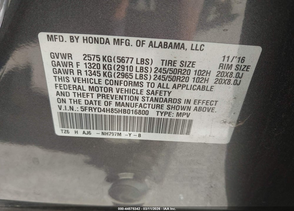 2017 ACURA MDX ADVANCE PACKAGE VIN: 5FRYD4H85HB016800
