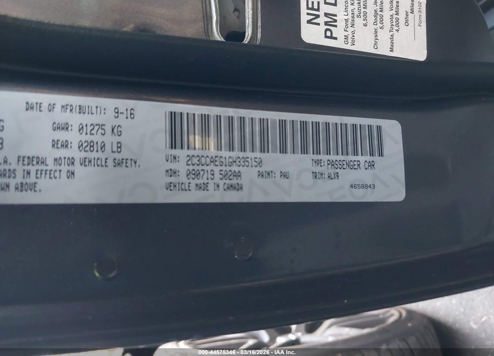 2016 CHRYSLER 300C VIN: 2C3CCAEG1GH335150