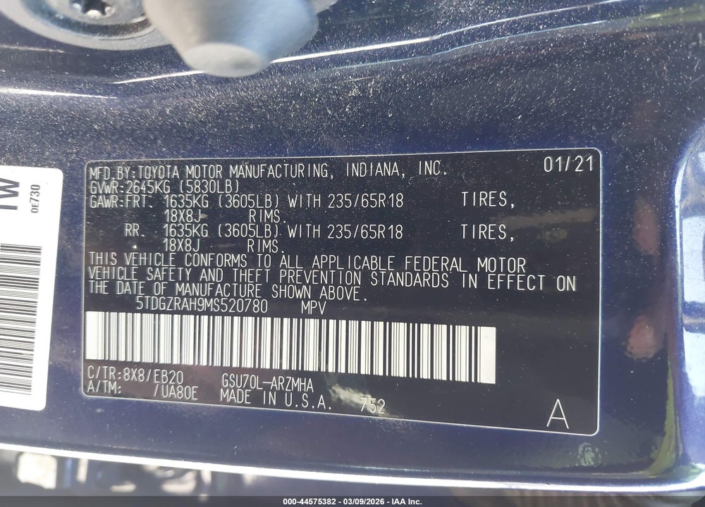 2021 TOYOTA HIGHLANDER XLE VIN: 5TDGZRAH9MS520780