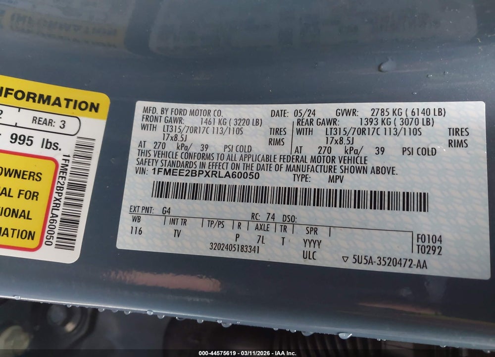 2024 FORD BRONCO WILDTRAK VIN: 1FMEE2BPXRLA60050