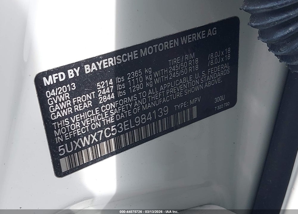 2014 BMW X3 XDRIVE35I VIN: 5UXWX7C53EL984139