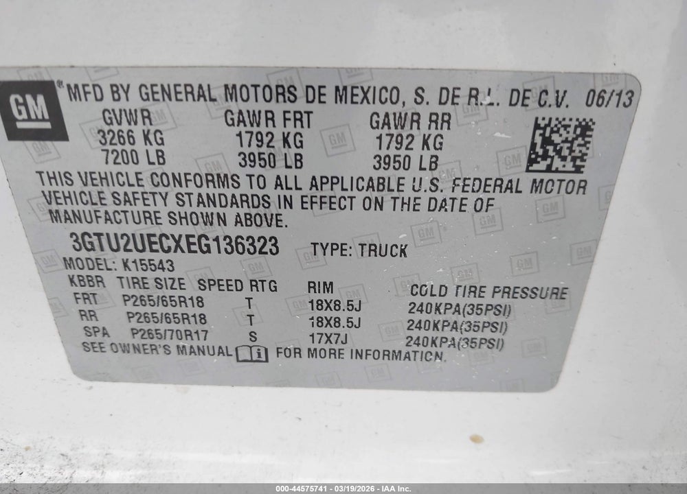 2014 GMC SIERRA 1500 SLE VIN: 3GTU2UECXEG136323