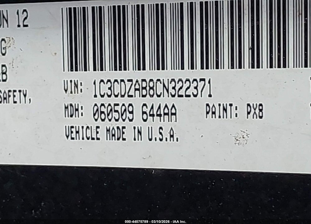 2012 DODGE AVENGER SE VIN: 1C3CDZAB8CN322371