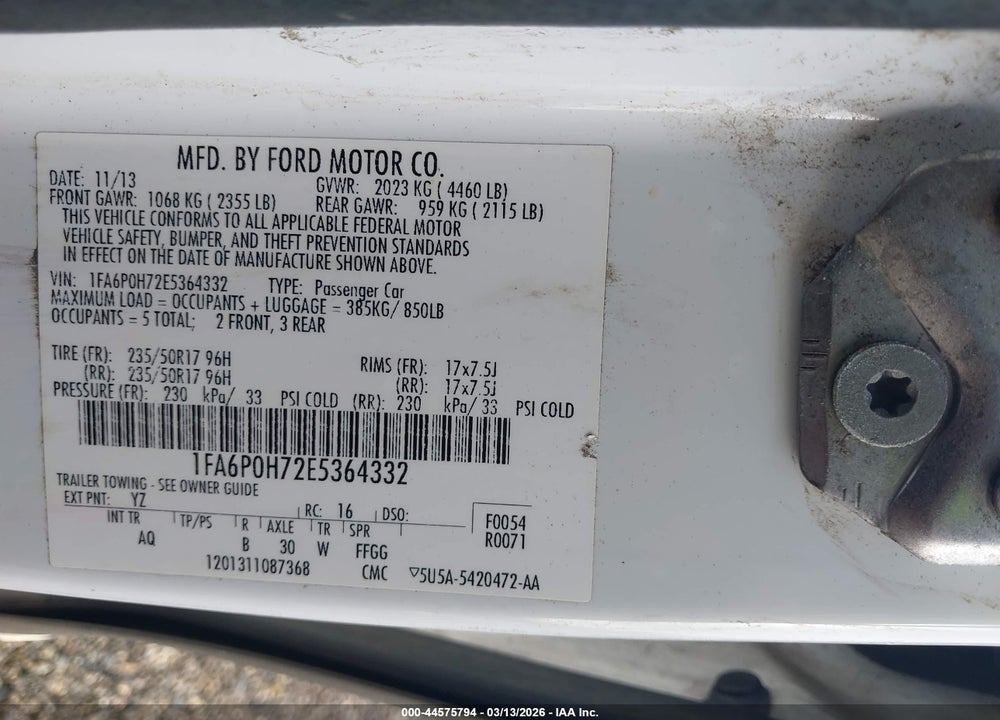 2014 FORD FUSION SE VIN: 1FA6P0H72E5364332