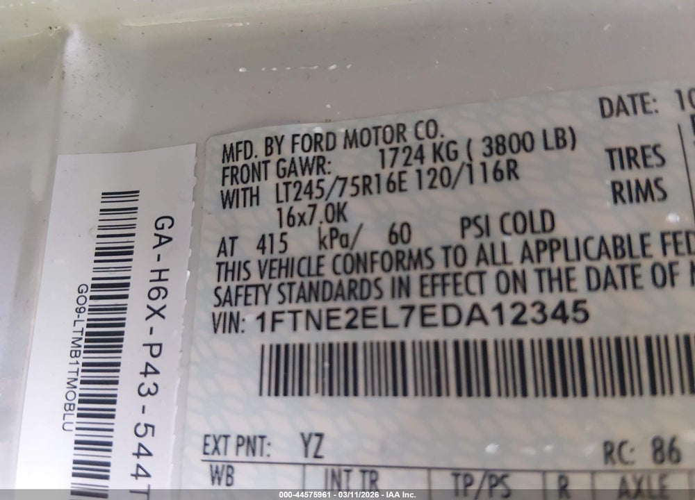 2014 FORD E-250 COMMERCIAL VIN: 1FTNE2EL7EDA12345