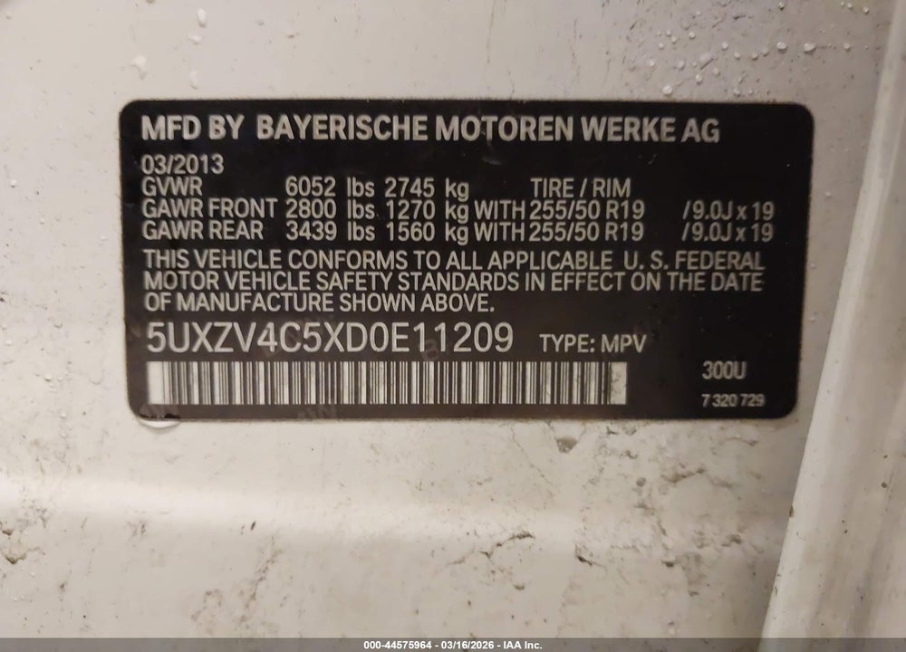 2013 BMW X5 XDRIVE35I/XDRIVE35I PREMIUM/XDRIVE35I SPORT ACTIVITY VIN: 5UXZV4C5XD0E11209